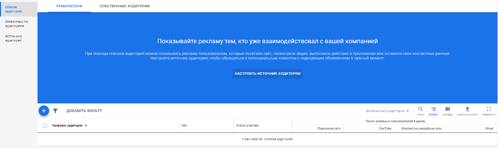 настроить источник аудиторий